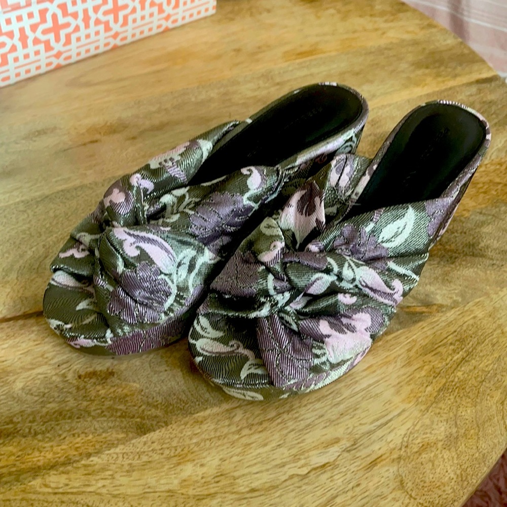 Purple Flower Print Fabric Rebecca Minkoff Mules